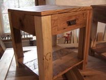 Rustic Parsons Style End Tables With Drawer, Shelf And Vintage Pulls 2 small