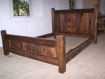 Reclaimed Antique Oak Wood Queen Size Rustic Bed Frame With Beveled Posts 1 small