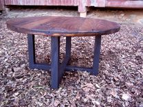 Reclaimed Wood Wormy Chestnut Round Coffee Table With Industrial Metal Base 4 small