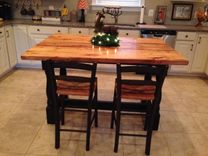 Harvest Style Kitchen Island Made From Reclaimed Hardwood With Turned Legs Base 2 small