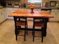 Harvest Style Kitchen Island Made From Reclaimed Hardwood With Turned Legs Base 3 small