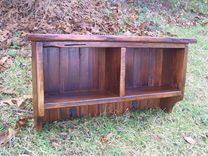 Vintage Reclaimed Pine Coat Rack With Beadboard Back, 2 Cubbies 3 small