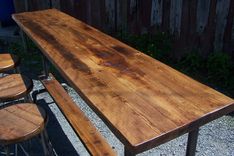 Industrial Styled Bar Height Table With A Metal Pipe Base And Salvaged Wood Planks Top 4 small