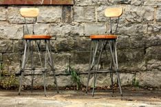 Parisian Cafe Styled Reclaimed Wood And Metal Bar Stools 4 small