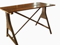 Reclaimed Wood Train Bridge Industrial Metal Base Table With Plank Top 1 small