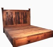 Reclaimed Rustic Pine Platform Bed With Headboard And 4 Drawers 1 small