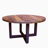 Reclaimed Wood Wormy Chestnut Round Coffee Table With Industrial Metal Base 1 small