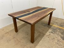 Single River Epoxy Dining Table With Wooden Legs 30" X 60" 4 small