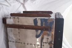 Aluminium Cube Table Vintage Airplane Style With Re-Purposed Pallet Wood Top 2 small