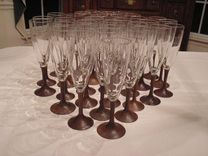 Wedding Bride And Groom Toasting  Flutes - Walnut Stems 2 small