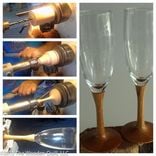 Wedding Bride And Groom Toasting  Flutes - Turned Wood Stems 1 small