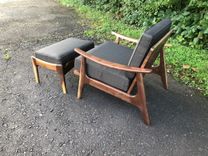 Mid Century Modern Upholstered Lounge Chair And Ottoman 3 small