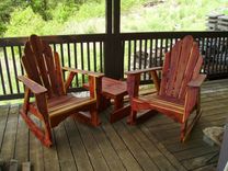 Adirondack Rocking Chairs W/Table, Cedar Or Stained Pine 2 small