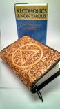 Fully Hand Carved Leather Cover For Alcoholichs Anonymous 3 small