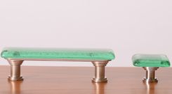 Square Transparent Glass Cabinet Pull With Emerald Inclusion 4 small