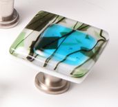 Skyblue With Green Fractures And Streamers Stacked Ivory Fused Glass Cabinet Pull 1 small