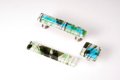 Skyblue With Green Fractures And Streamers Stacked Ivory Fused Glass Cabinet Pull 2 small