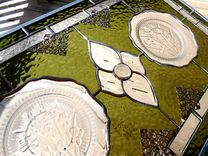 Depression Glass Stained Glass Panel, 1930s Iris And Herringbone Plates 4 small