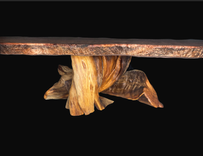 Curly Redwood Coffee Table With Copper Metal Inlay 3 small