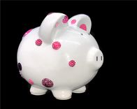 Pink Polka Dot Crystallized Piggy Bank Girls Newborn Bling Genuine European Crystals 1 small