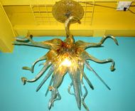 Hand Blown Glass Chandelier Lighting Amber & Teal 1 small