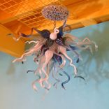 Blown Glass Chandelier - Cobalt White Teal Chandelier - Art Glass Lighting 1 small