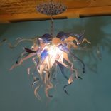 Blown Glass Chandelier - Cobalt White Teal Chandelier - Art Glass Lighting 2 small