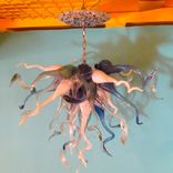 Blown Glass Chandelier - Cobalt White Teal Chandelier - Art Glass Lighting 3 small