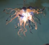 Blown Glass Chandelier - Cobalt White Teal Chandelier - Art Glass Lighting 4 small