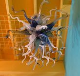 Blown Glass Chandelier - Cobalt White Teal Chandelier - Art Glass Lighting 5 small