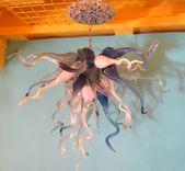 Blown Glass Chandelier - Cobalt White Teal Chandelier - Art Glass Lighting 6 small