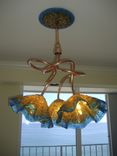 Copper & Blown Glass Chandelier - Amber & Turquoise Chandelier  - Chandelier - Art Glass Lighting 1 small