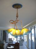 Copper & Blown Glass Chandelier - Amber & Turquoise Chandelier  - Chandelier - Art Glass Lighting 2 small