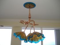 Copper & Blown Glass Chandelier - Amber & Turquoise Chandelier  - Chandelier - Art Glass Lighting 3 small