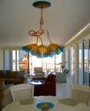 Copper & Blown Glass Chandelier - Amber & Turquoise Chandelier  - Chandelier - Art Glass Lighting 4 small