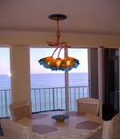 Copper & Blown Glass Chandelier - Amber & Turquoise Chandelier  - Chandelier - Art Glass Lighting 5 small