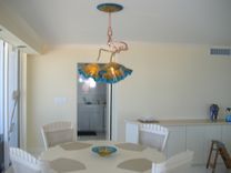 Copper & Blown Glass Chandelier - Amber & Turquoise Chandelier  - Chandelier - Art Glass Lighting 6 small