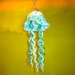 Jellyfish Pendant Light - Turquoise White Jellyfish - Blown Glass Lighting - Art Glass Chandelier 4 small
