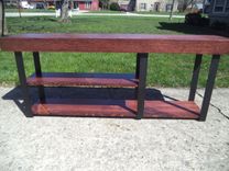 Bench, Farmhouse Style Bench With 3 Legs And 3 Shelves 1 small