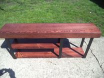 Bench, Farmhouse Style Bench With 3 Legs And 3 Shelves 2 small