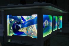 Fused Glass Panels For Outdoor Lanai Light Fixture - Deep Sea 1 small