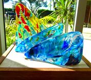 Fused Glass Table Sculpture:  Hoe A Mau - I Know You'll Always Be There 6 small