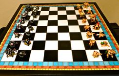 Art Glass Mosaic Chess Board - Mexican Bobbles  3 small