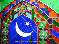 Stained Glass Mosque Window - Star And Crescent 3 small