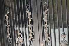 Hand Forged Wrought Iron Front Entry French Doors Steel Scrolls Bronze Handles 2 small