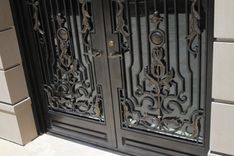 Hand Forged Wrought Iron Front Entry French Doors Steel Scrolls Bronze Handles 3 small