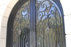 Hand Forged Wrought Iron Front Entry French Doors Steel Scrolls Bronze Handles 4 small