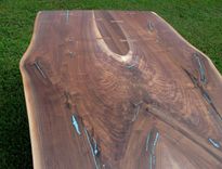 Crotch Walnut Slab Dining Table Turquoise Inlaid 2 small