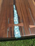 Crotch Walnut Slab Dining Table Turquoise Inlaid 3 small