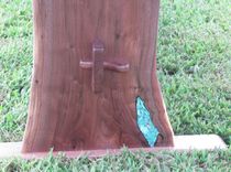 Crotch Walnut Slab Dining Table Turquoise Inlaid 4 small